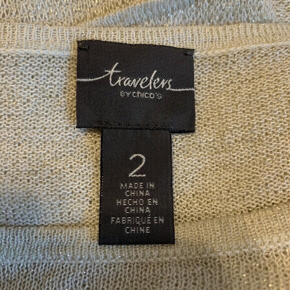 Chico's Travelers Sz Large Gold Shimmer Metallic Stretch Tunic Pullover Sweater - Picture 4 of 5